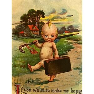 Antique 1916 Ephemera Gartner & Bender Postcard Humorous “Kewpie” Business Baby